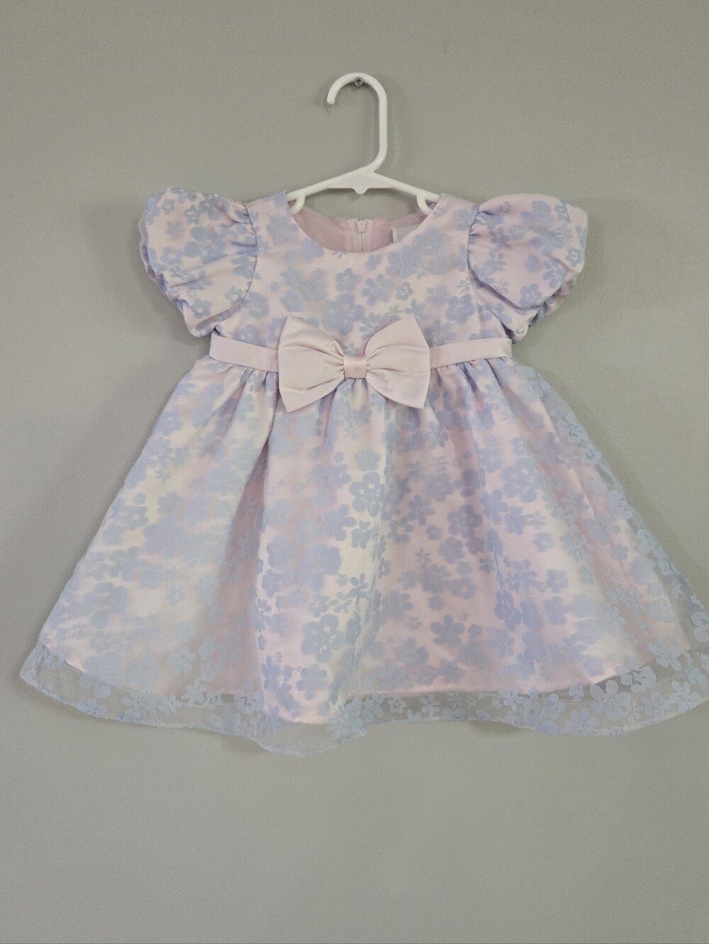 Rare Editions Pastel Pink and Lavender Floral Bow Dress
